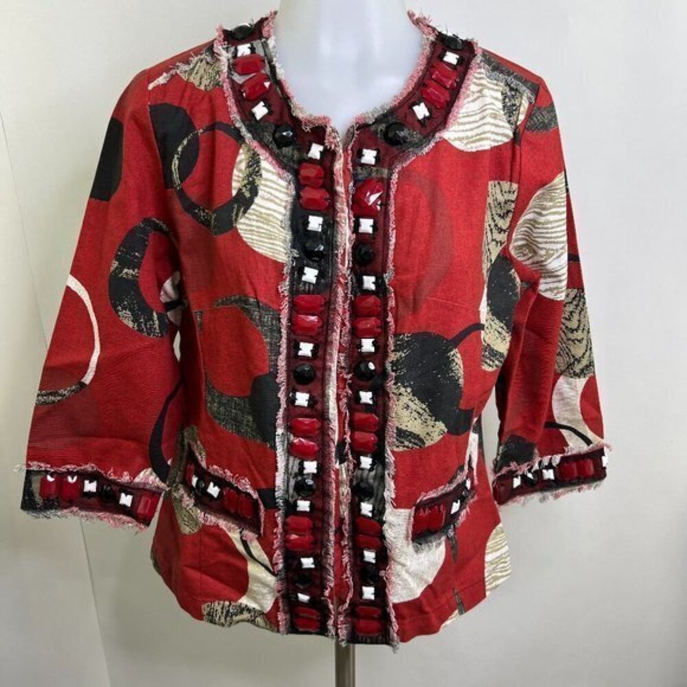 Moka Sport Jacket L Red Geometric Stud Art To Wear Maximalist Artsy Bold New wit